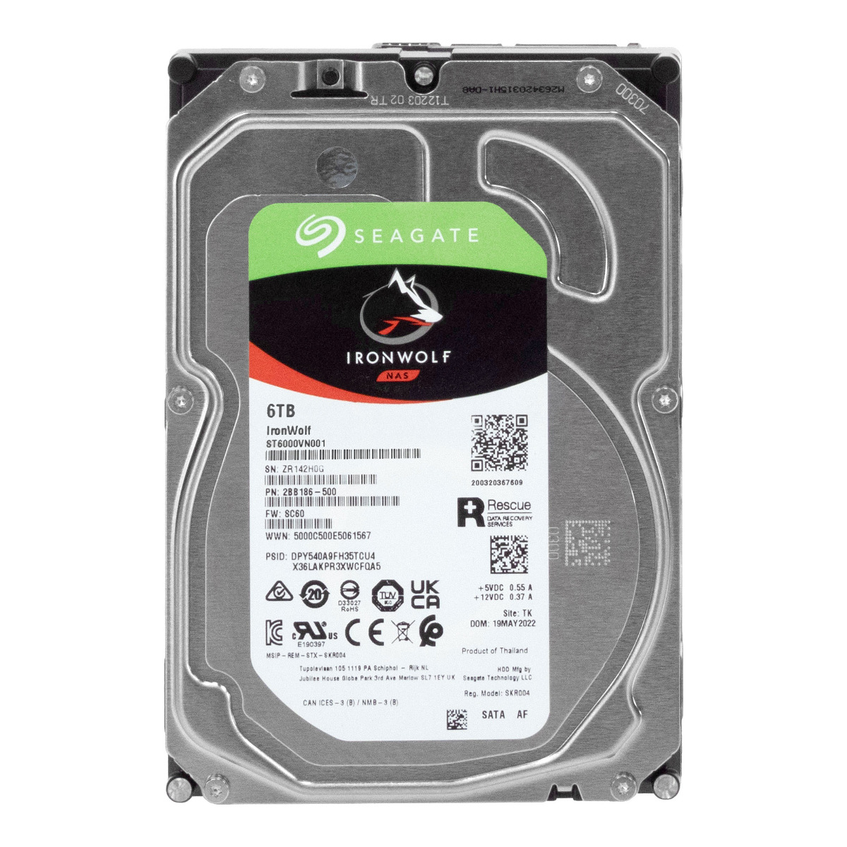 SEAGATE IRONWOLF NAS 6 To 5,4K 256 Mo SATA III 3,5'' ST6000VN001