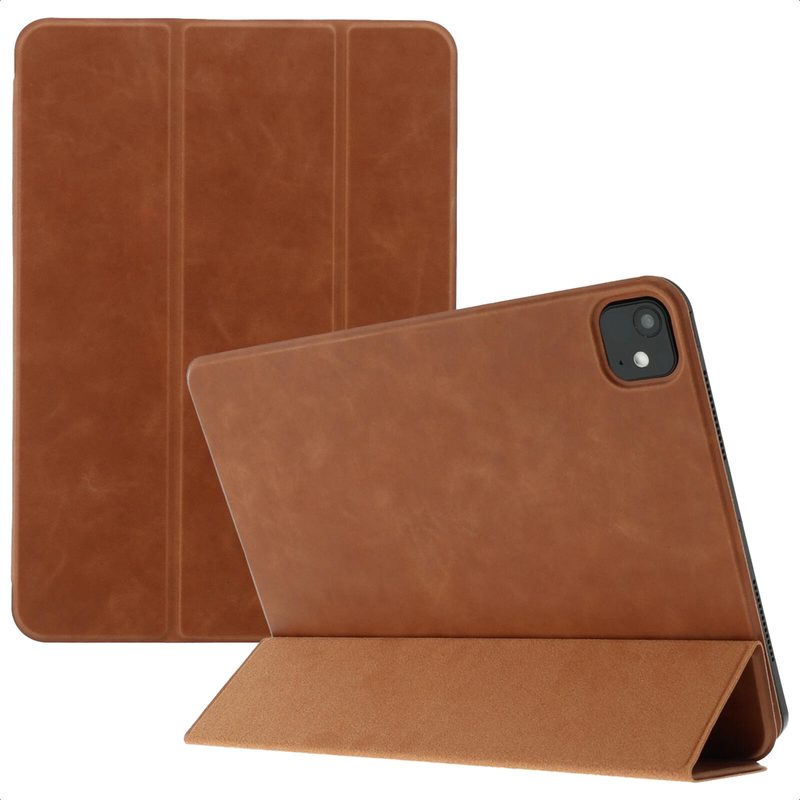 Accezz Étui pliant en cuir Trifold pour Apple iPad Pro 11 (2025) M5 / (2024) M4 - Cognac