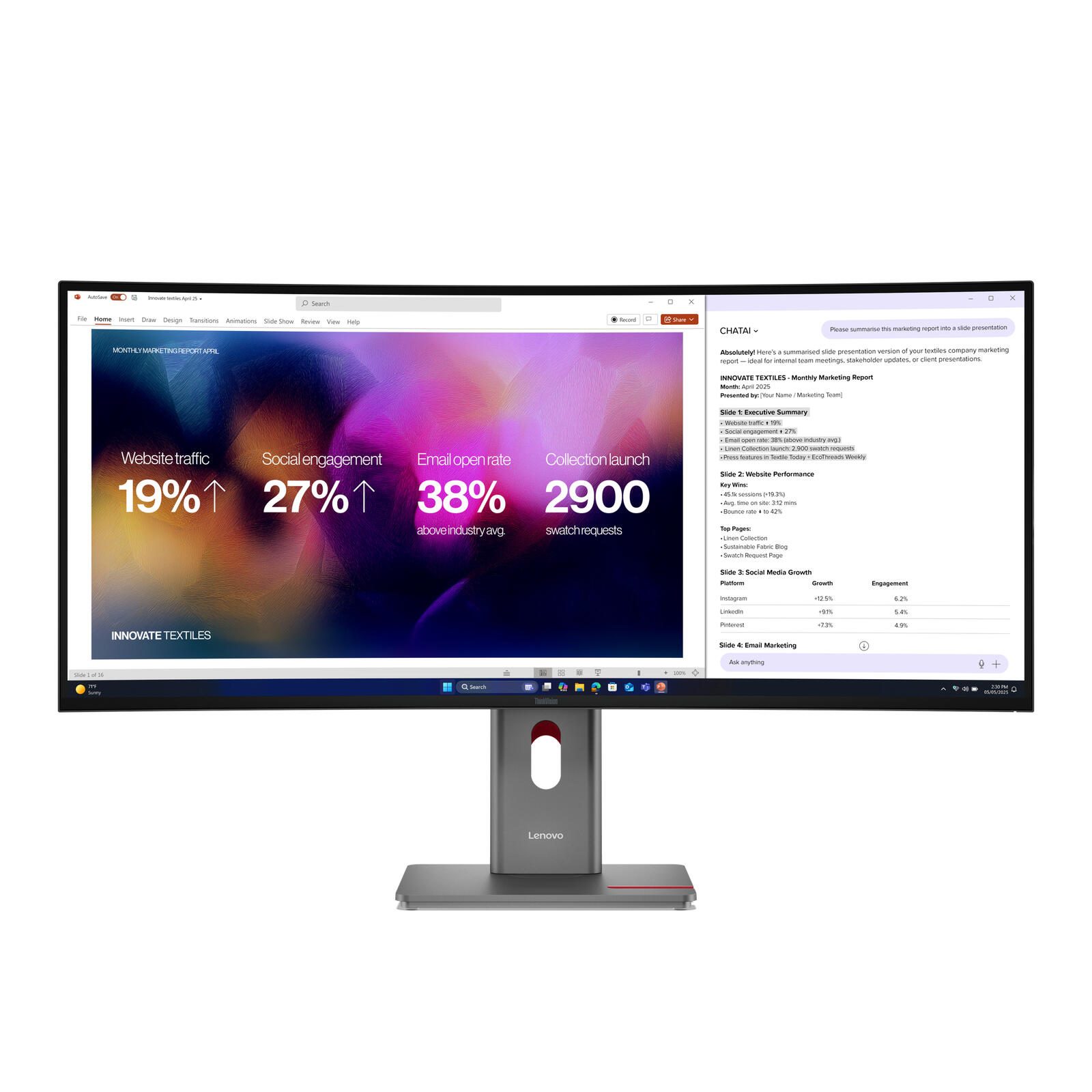 Lenovo ThinkVision P40WD-40 Écran incurvé 5K 100 cm (39,7") 5K WUHD (5120 x 2160 pixels), IPS, 6 ms, 120 Hz, DisplayPort, HDMI