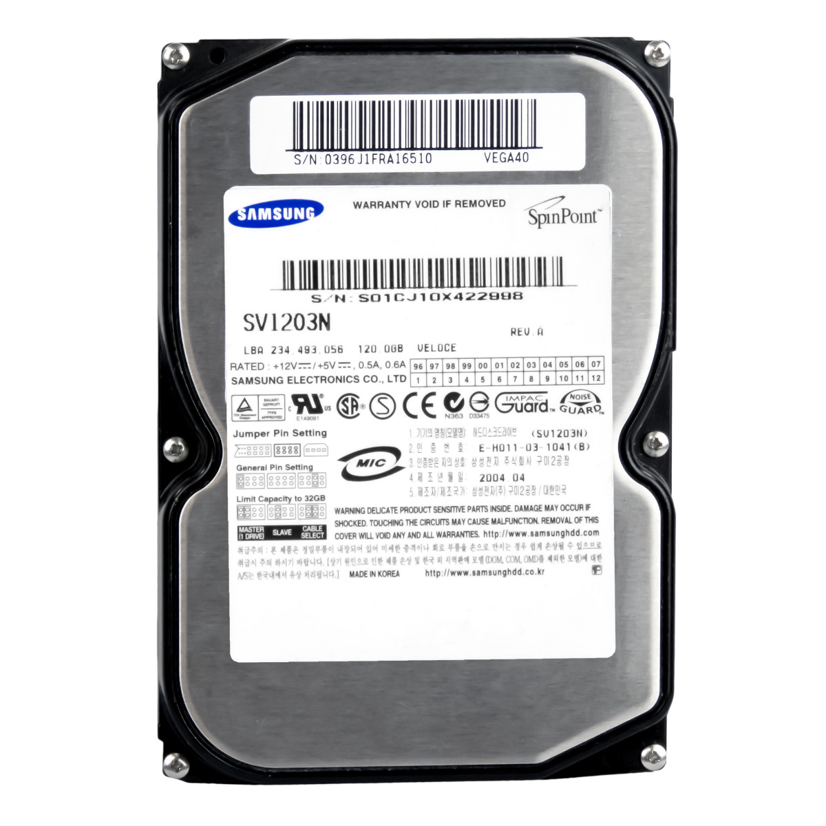 SAMSUNG SpinPoint V80 120GB 5.4K 2MB ATA 3,5'' SV1203N