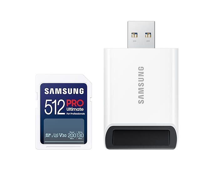 Carte mémoire Samsung PRO Ultimate MB-SY512SB 512 Go avec lecteur de cartes USB carte SDXC, UHS-I, Class 3 (U3), blanc