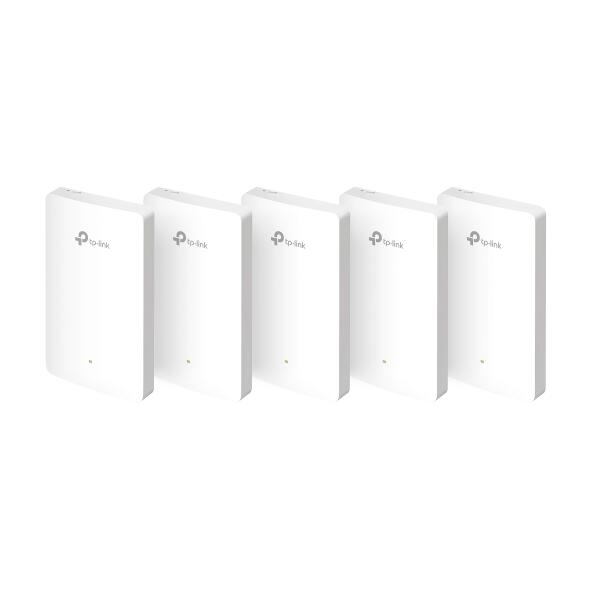 Point d'accès Wi-Fi 6 Omada EAP615-Wall AX1800 de TP-Link (lot de 5) Uplink : 1× RJ45 Gigabit ; Downlink : 3× RJ45 Gigabit, 574 Mbps en 2,4 GHz + 1201 Mbps en 5 GHz