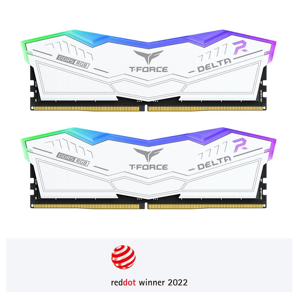 Team Group T-Force Delta RGB Mémoire de bureau DDR5 blanche - 32 Go, 6000 MHz