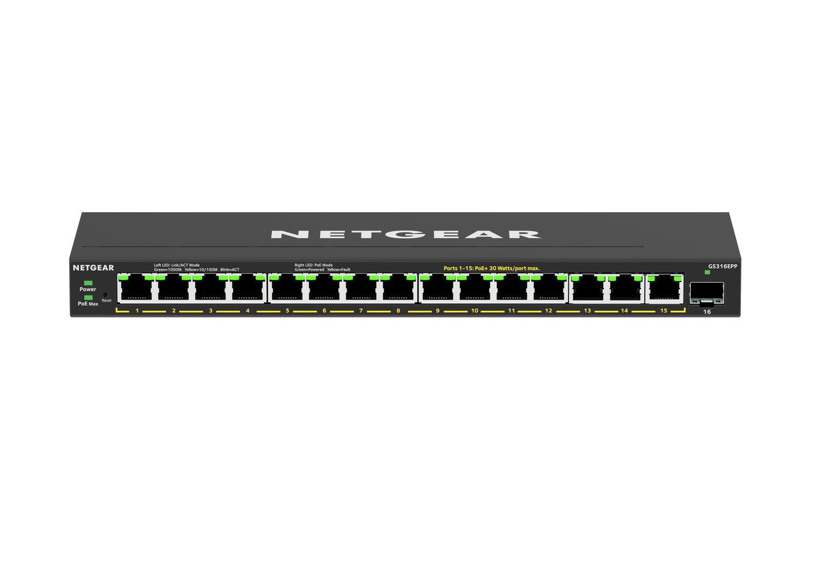 Switch Ethernet intelligent NETGEAR 16 ports PoE+ Gigabit (231 W) avec 1 port SFP