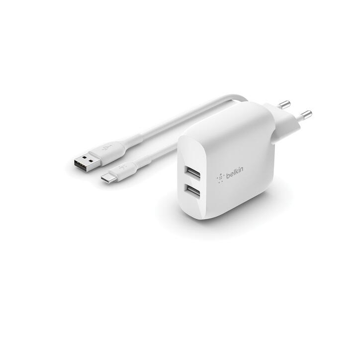 Chargeur Belkin BoostCharge 24 W USB-A à deux ports (inclut câble USB-A/USB-C 1 m)