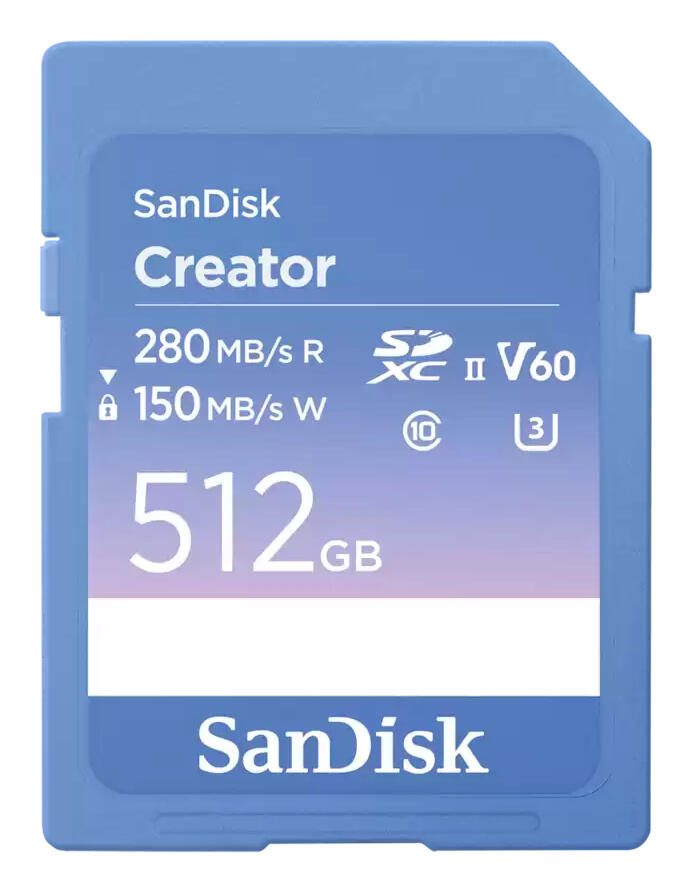 SanDisk Creator Carte mémoire SDXC 512 Go Video Class V60, UHS-II U3, Class 10