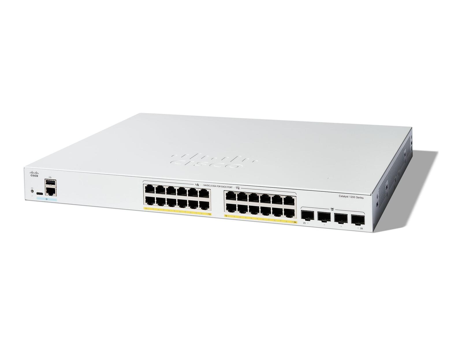Switch Cisco Catalyst C1200 24 ports 1 GbE 375W PoE+ géré L2 C1200-24P-4G