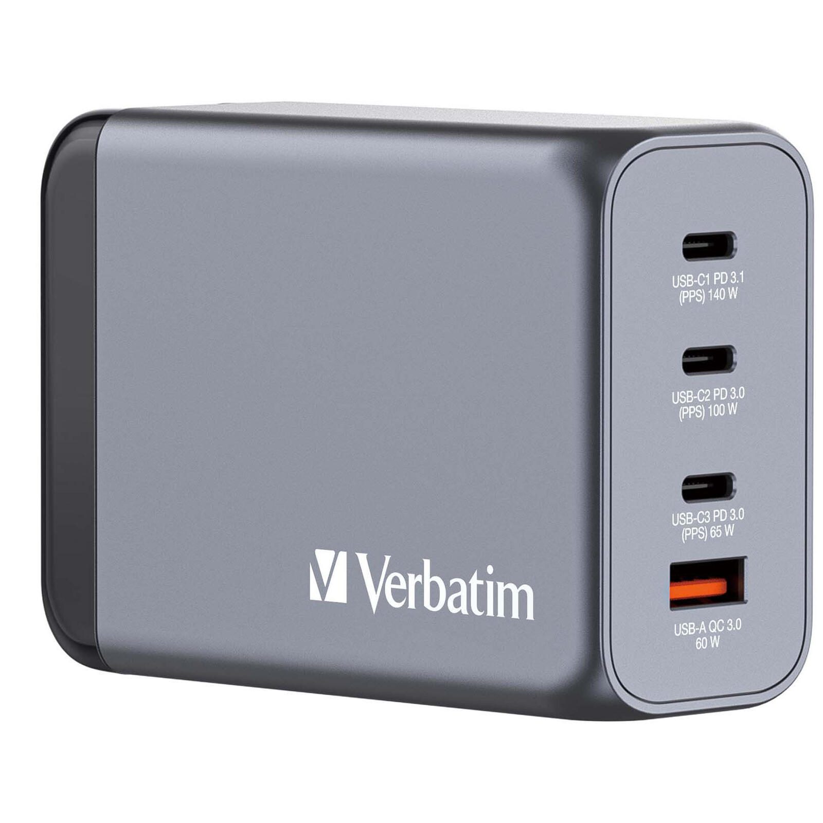 Verbatim 240W Chargeur GaN USB-A, 3x USB-C, Gris