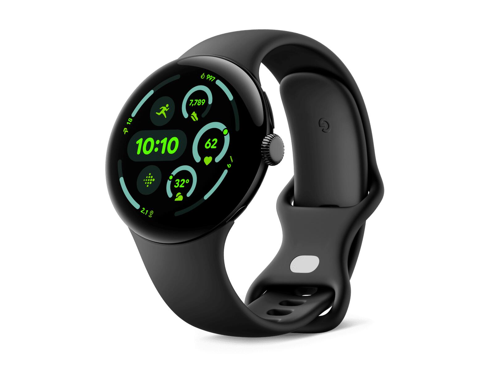Google Pixel Watch 3 (LTE) Bracelet Sport 45 mm, Noir/Noir boîtier en aluminium, NFC, Bluetooth