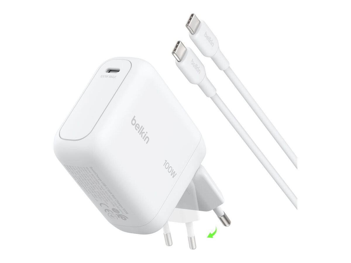 Belkin BoostCharge 100 W chargeur USB-C GaN avec prise rabattable, câble USB-C/USB-C de 1,5 m inclus, blanc