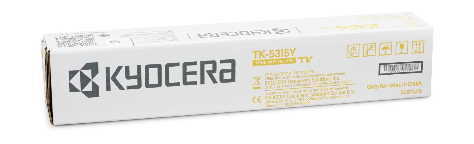 Cartouche de toner jaune Kyocera Original 18 000 pages (1T02WHANL0) pour TASKalfa 408ci, 508ci