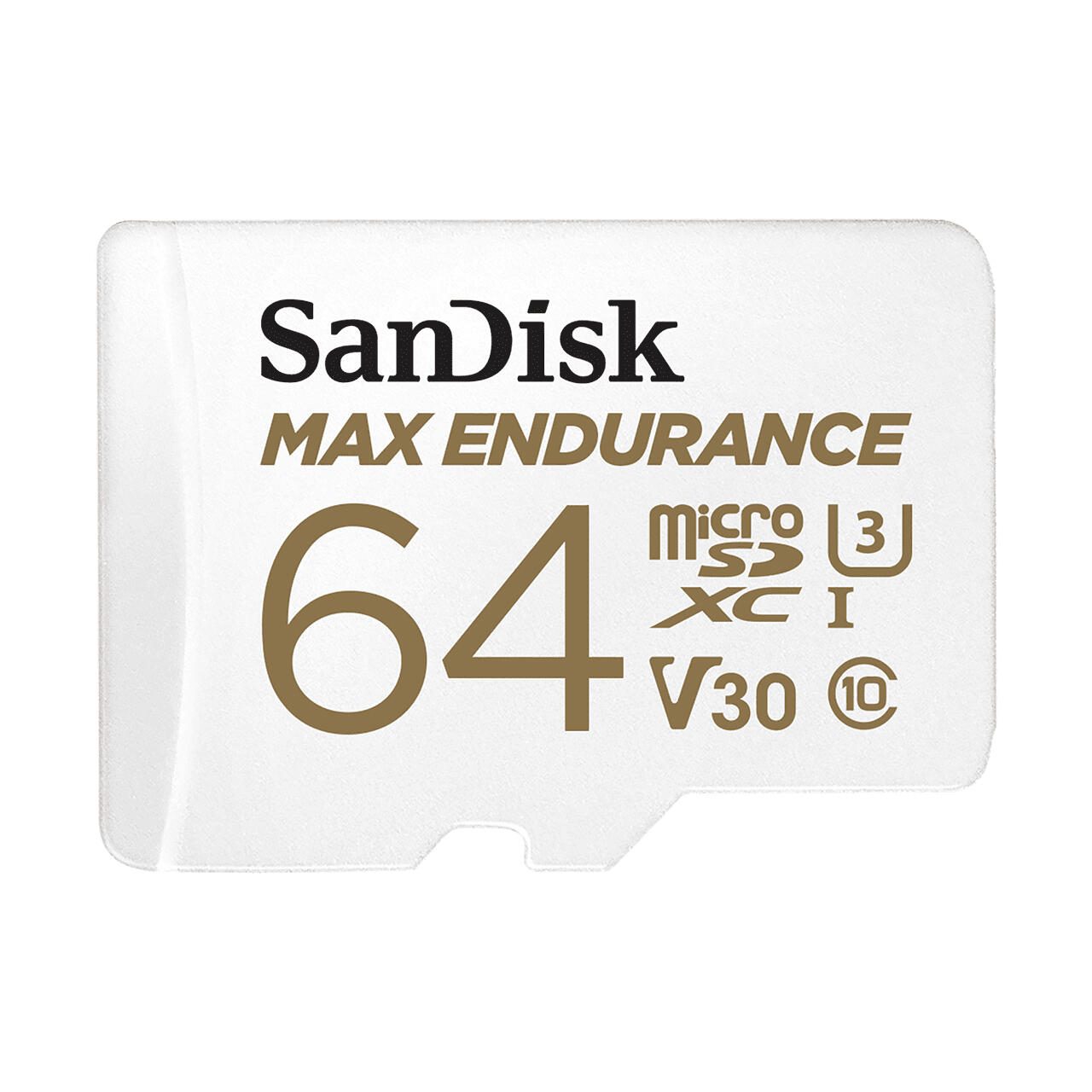 SanDisk Max Endurance microSDXC - 64 Go + adaptateur SD 100MB/s, 40MB/s, UHS-I U3, Class 10, V30