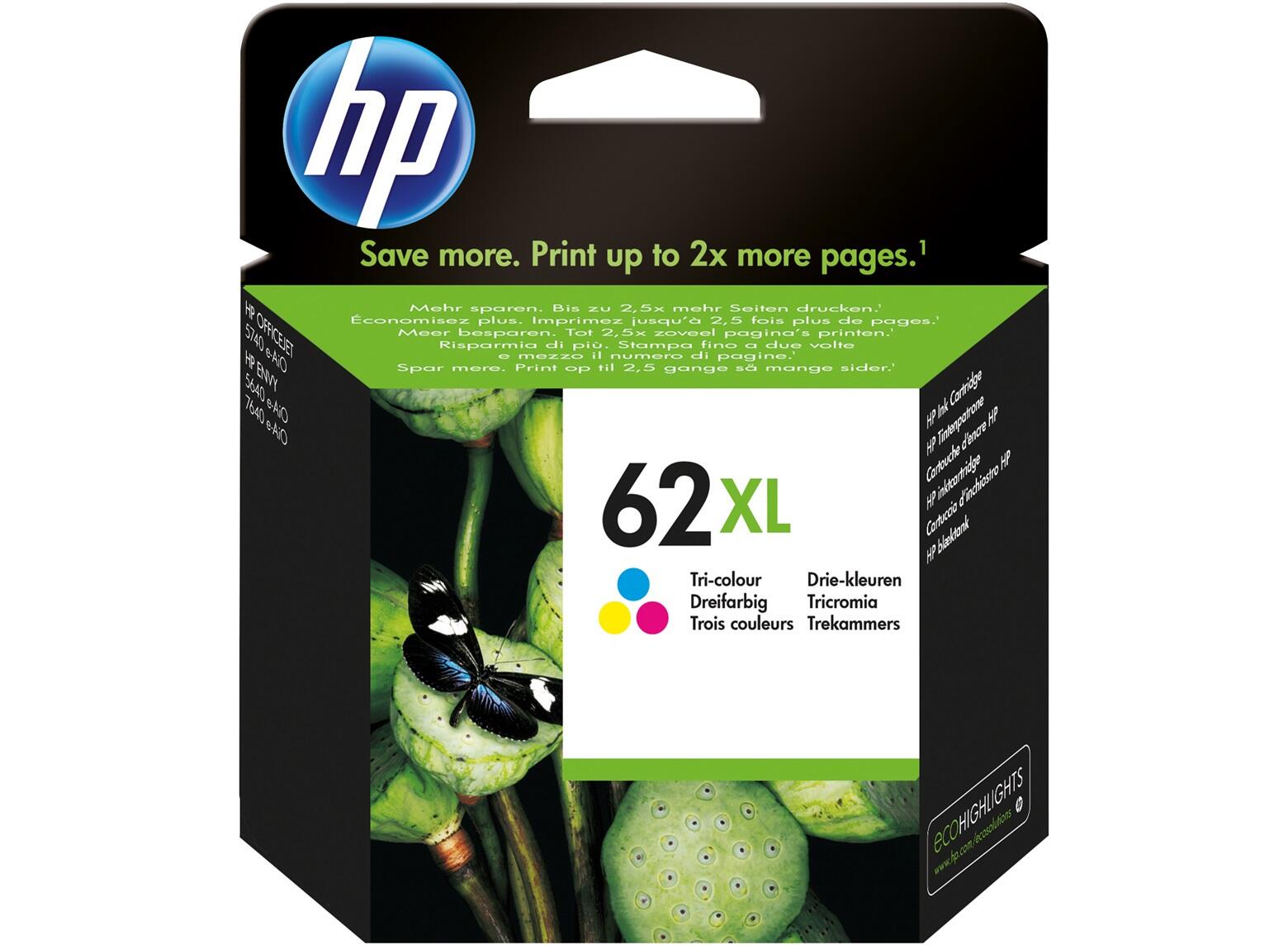 Cartouche d'encre originale HP 62XL - cyan, magenta, jaune (C2P07AE)