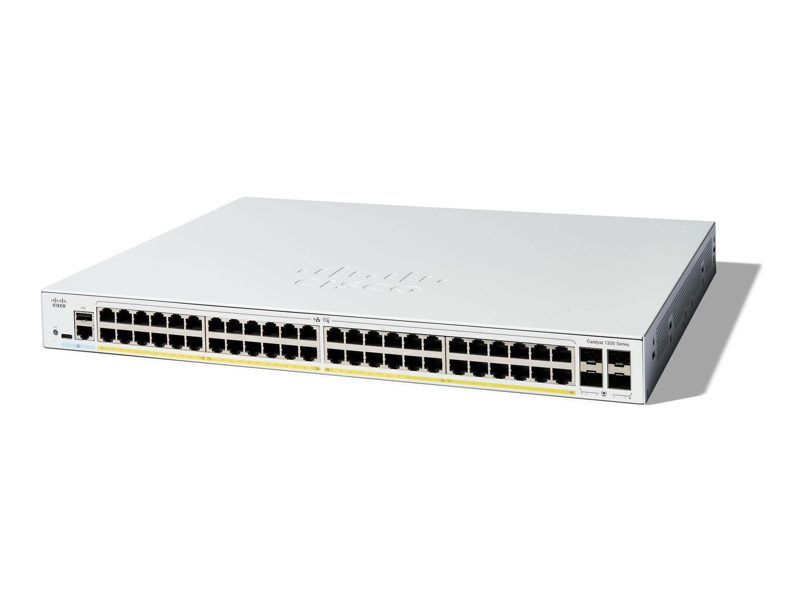 Switch Cisco Catalyst C1200 48 ports 1 GbE 375W PoE+ managed L2, 48x 1 GbE, 4x 1 GbE SFP C1200-48P-4G