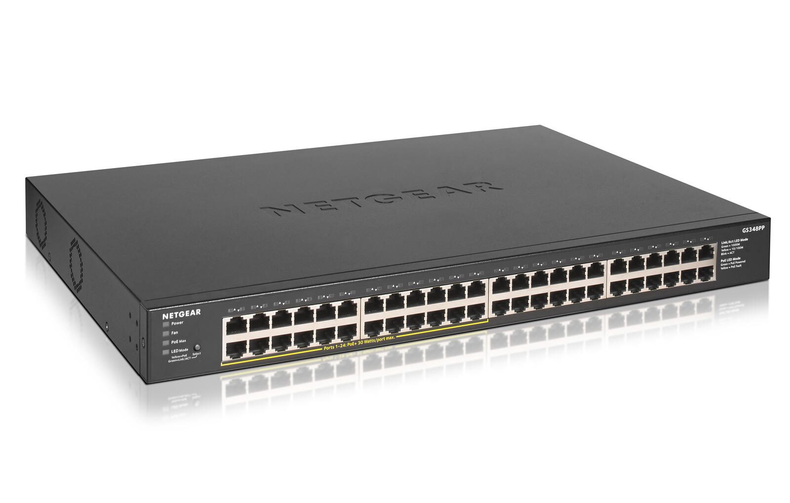 Netgear GS348PP-100EUS Commutateur non géré PoE+ Essentials 48 ports avec 24 ports PoE+ (380 W)