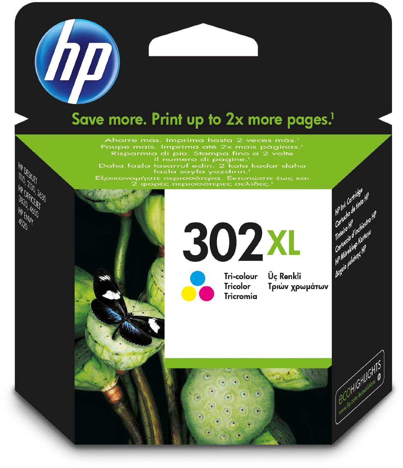Cartouche d'encre HP Original 302XL - cyan, magenta, jaune (F6U67AE)