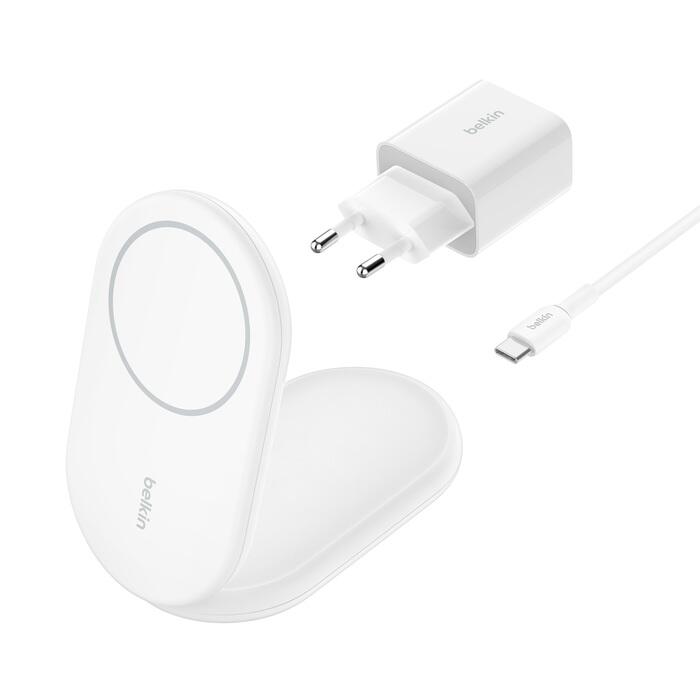Belkin BoostCharge Station de charge 15 W avec Qi2, magnétique blanc, rabattable, sans fil