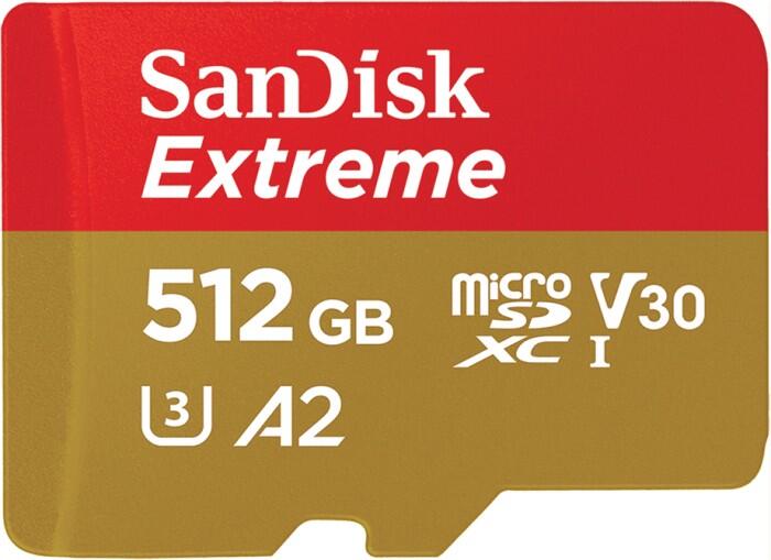 Carte microSDXC SanDisk Extreme® 512 Go + adaptateur SD A2, C10, V30, UHS-I, U3