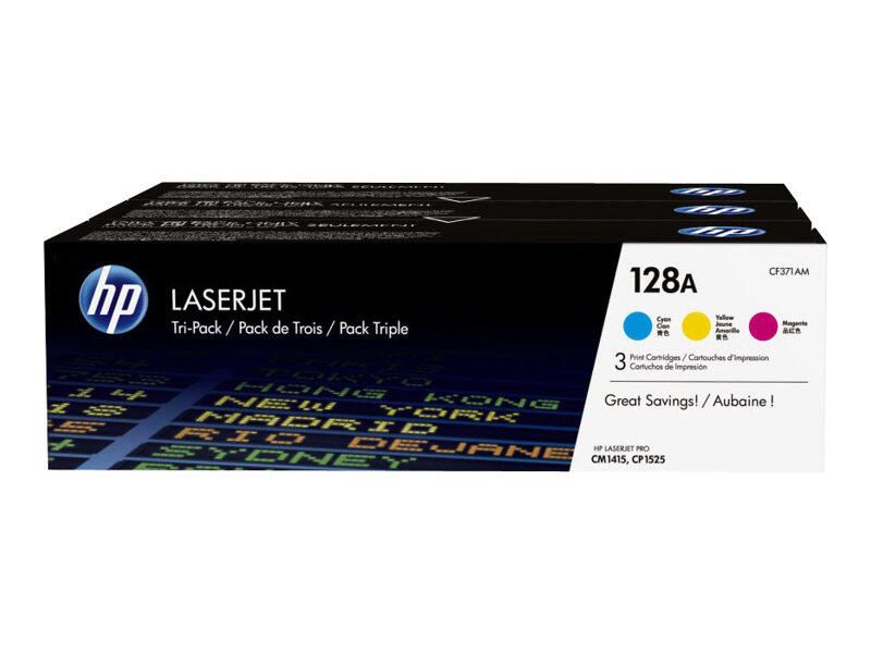 Pack de 3 cartouches de toner HP Original 128A cyan, magenta, jaune 1 300 pages (CF371AM)
