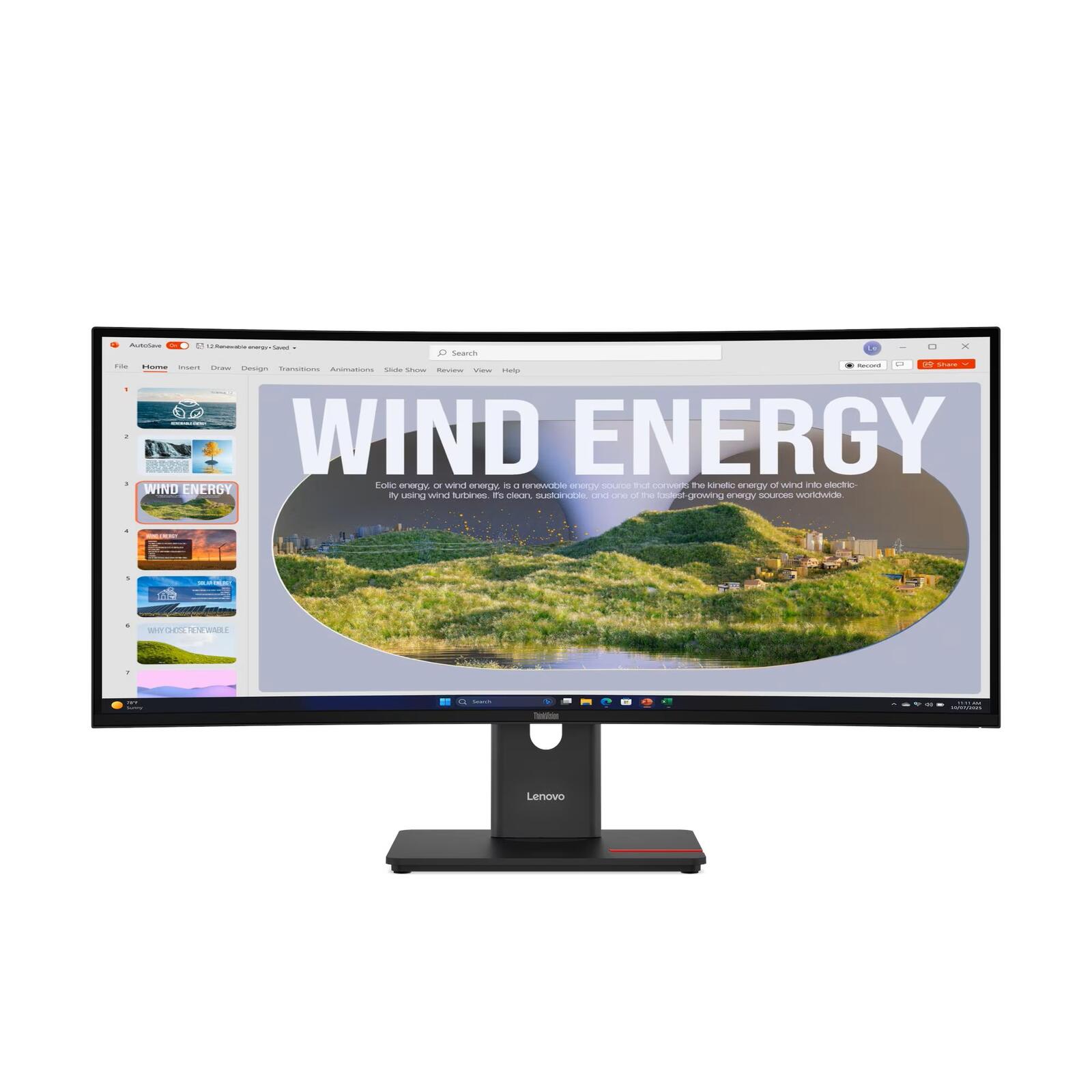Lenovo ThinkVision T34WD-40 Écran courbé WQHD 86,4 cm (34") Wide Quad HD (3440 x 1440 pixels), panneau VA, 6 ms, 120 Hz, DisplayPort 1.4, HDMI 2.1