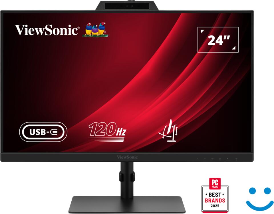 Écran ViewSonic VG2441V avec webcam certifiée Windows Hello 60,96 cm (24") Full HD, IPS, 4 ms, HDMI, DisplayPort, USB-C, USB-A, RJ45, prise jack 3,5 mm