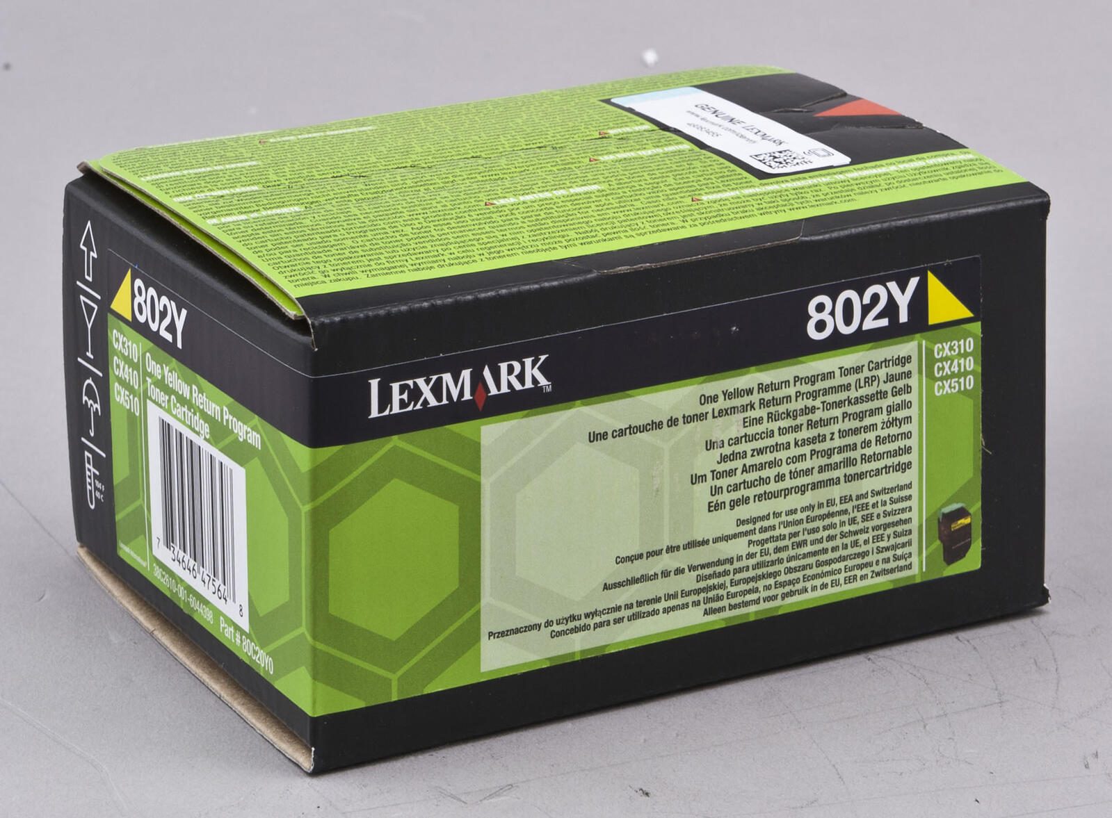 Cartouche de toner Lexmark Original 802Y - jaune 1000 pages (80C20Y0) pour CX310n/dn, CX410e/de/dte, CX510de/the/dhe