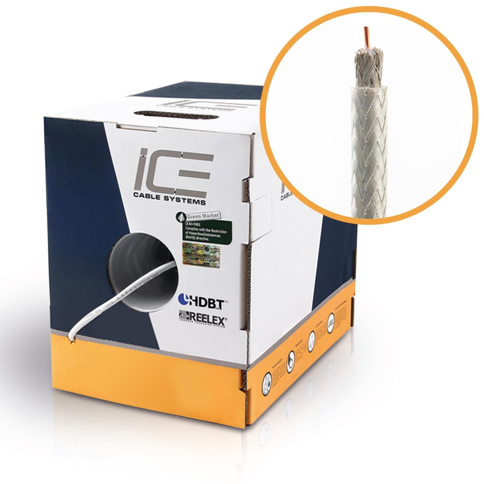 Câble ICE - coaxial, vert, RG-59, 0,81mm (AWG20), blindé, 152,50m, bobine
