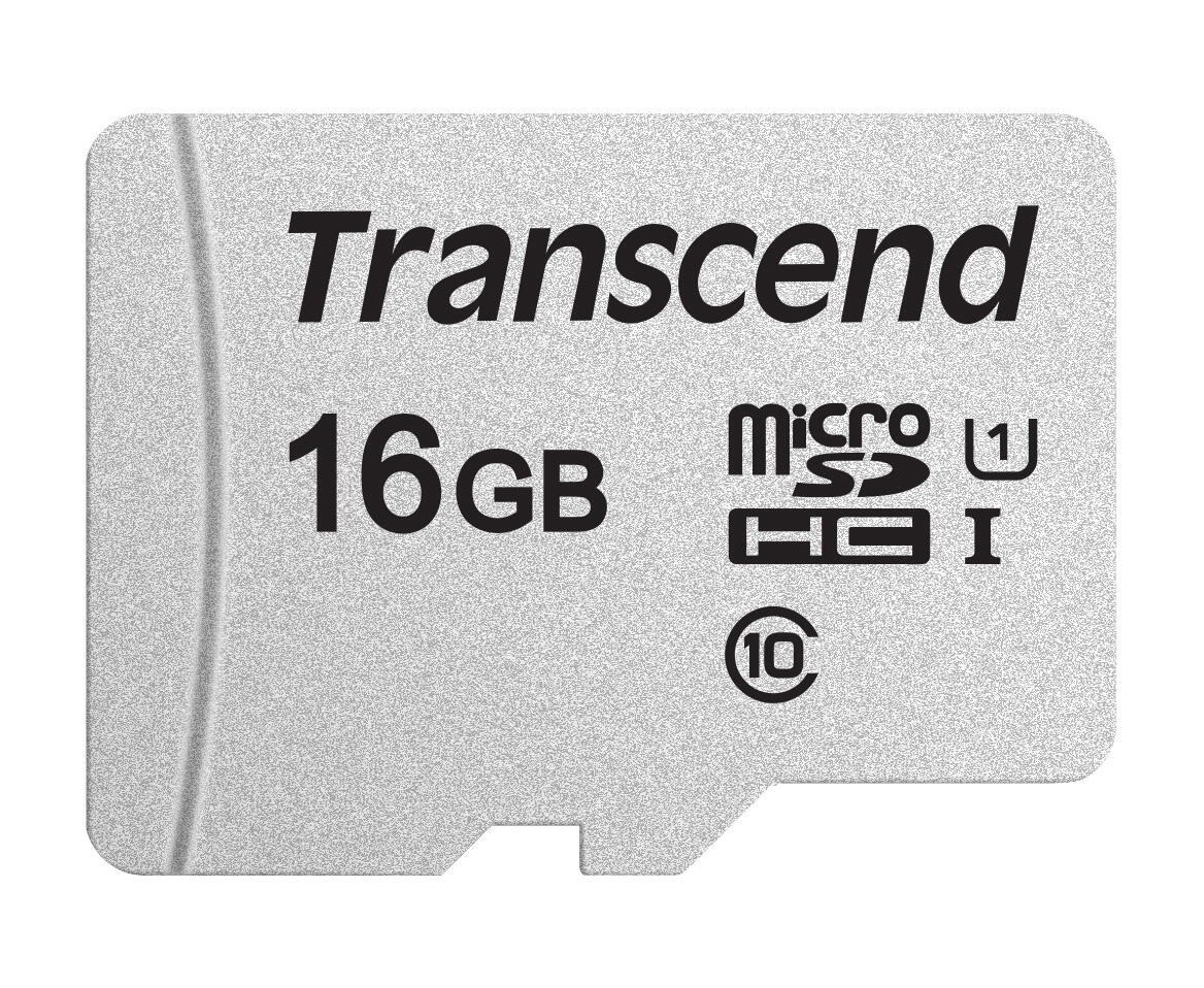 Transcend Carte mémoire 300S 16 Go Carte microSDHC, NAND, Class 1 (U1), Argent