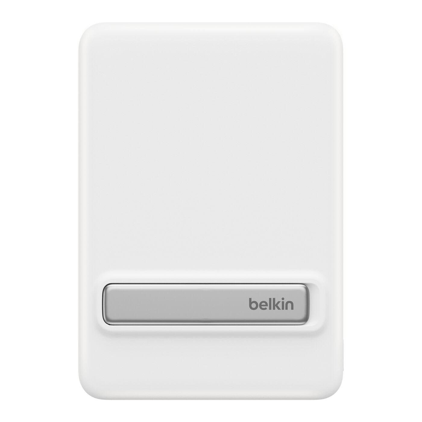 Belkin BoostCharge Slim, Powerbank magnétique 5 000 mAh Qi2, 15 W, avec pied rabattable, blanc