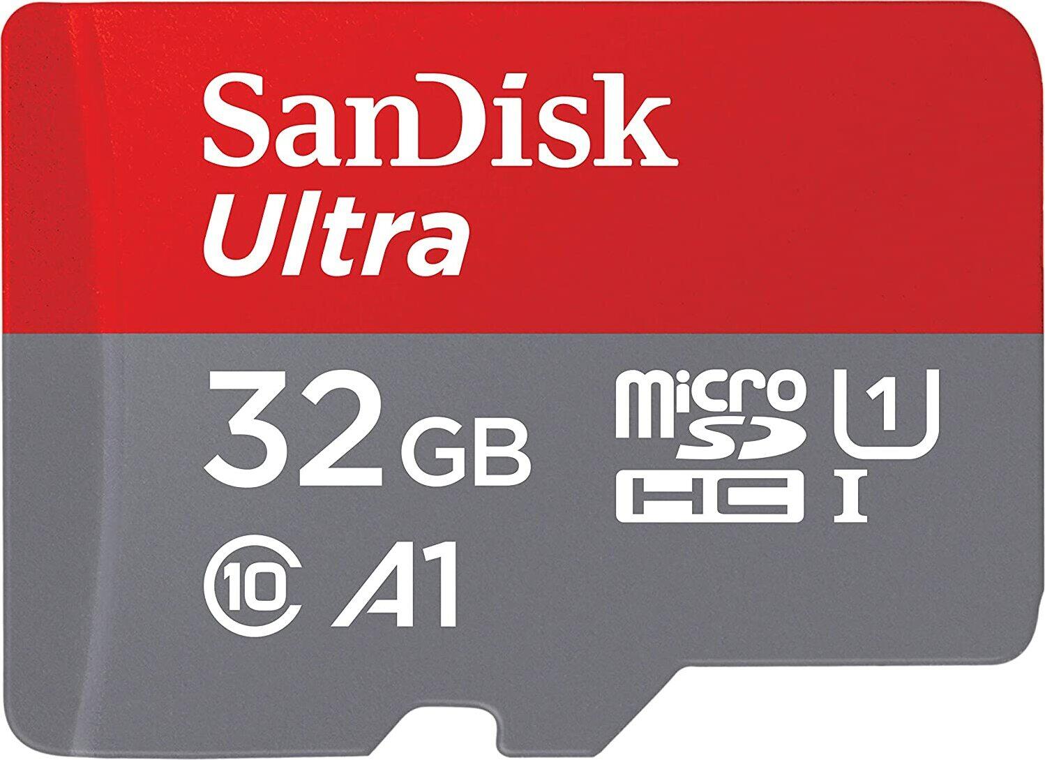 Carte mémoire microSDHC SanDisk Ultra 32 Go + adaptateur SD 120 Mo/s, A1, UHS-I, Classe 10
