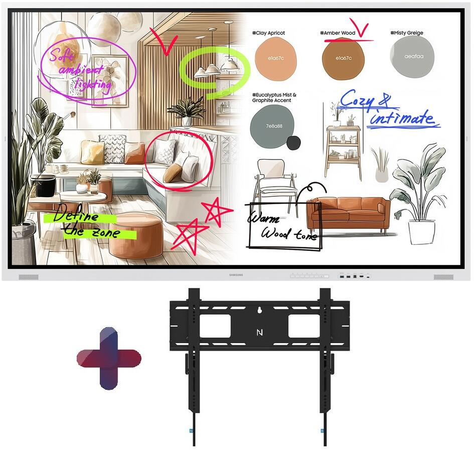 Samsung Flip WM85FX Tableau blanc numérique 214,63 cm (85") incl. support mural Neomounts LEVEL-750 WL30-750BL16 4K UHD, IR-Touch, 12/7, HDMI In/Out, USB-A, USB-C, WiFi, Bluetooth, AirPlay, Tizen 9.0