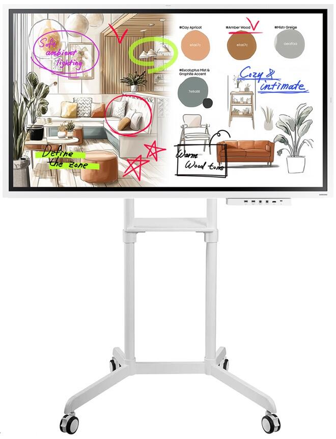 Samsung Flip WM55FX Tableau blanc numérique interactif 138,7 cm (55 pouces) avec Neomounts NS-M1250 chariot rotatif & Tray CY-TF65BFC4K UHD, IR-Touch, 12/7, HDMI In/Out, USB-A, WiFi, Bluetooth, AirPlay, Tizen 9.0