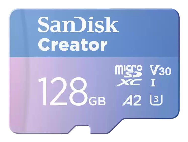 SanDisk Creator - Carte microSDXC 128 Go avec adaptateur SD - A2 - Video Class V30 - UHS-I U3
