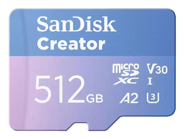 SanDisk Creator Carte microSDXC - 512 Go avec adaptateur SD A2, Classe Vidéo V30, UHS-I U3