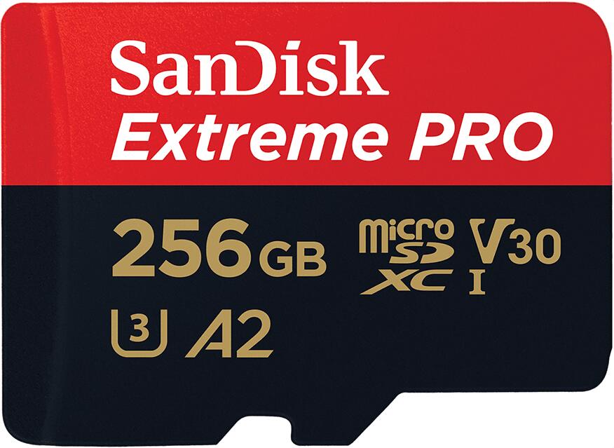 SanDisk Extreme® PRO microSDXC Carte mémoire 256 Go avec adaptateur SD, UHS-I U3, A2, Class 10, Video Speed Class 30