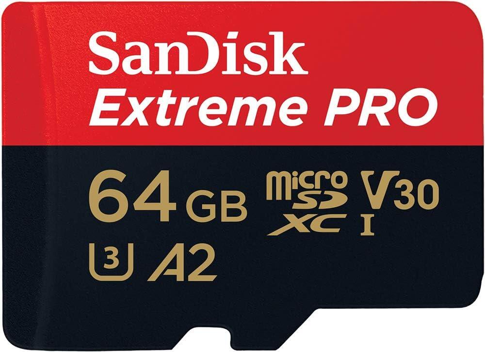 Carte microSDXC Extreme® PRO SanDisk 64 Go avec adaptateur SD, UHS-I U3, A2, Class 10, Video Speed Class 30