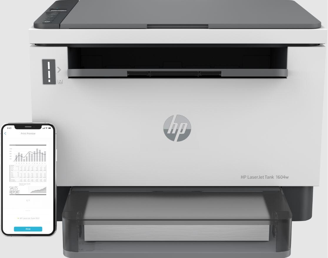 Imprimante multifonction HP LaserJet Tank MFP 1604w - Noir et blanc A4, 3-en-1 (imprimante, scanner, copieur), USB, Wi-Fi, AirPrint